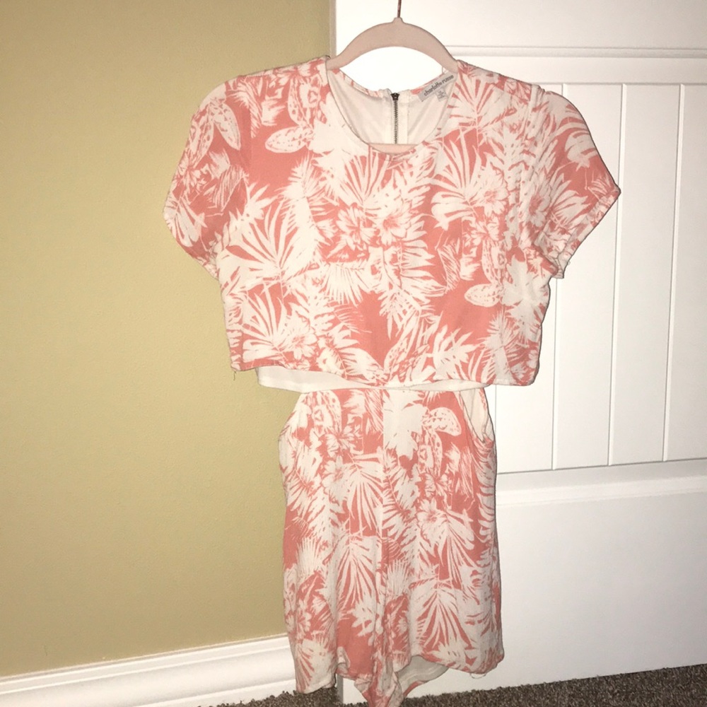 pink and white palm tree pattern cut out romper